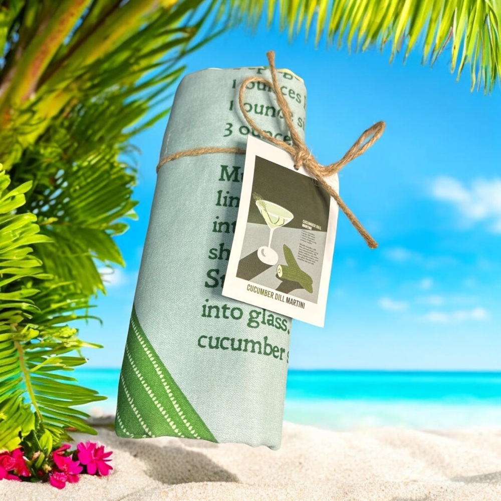 Tag Linen Dish Tea Towel Cucumber Dill Martini Recipe Made in India
